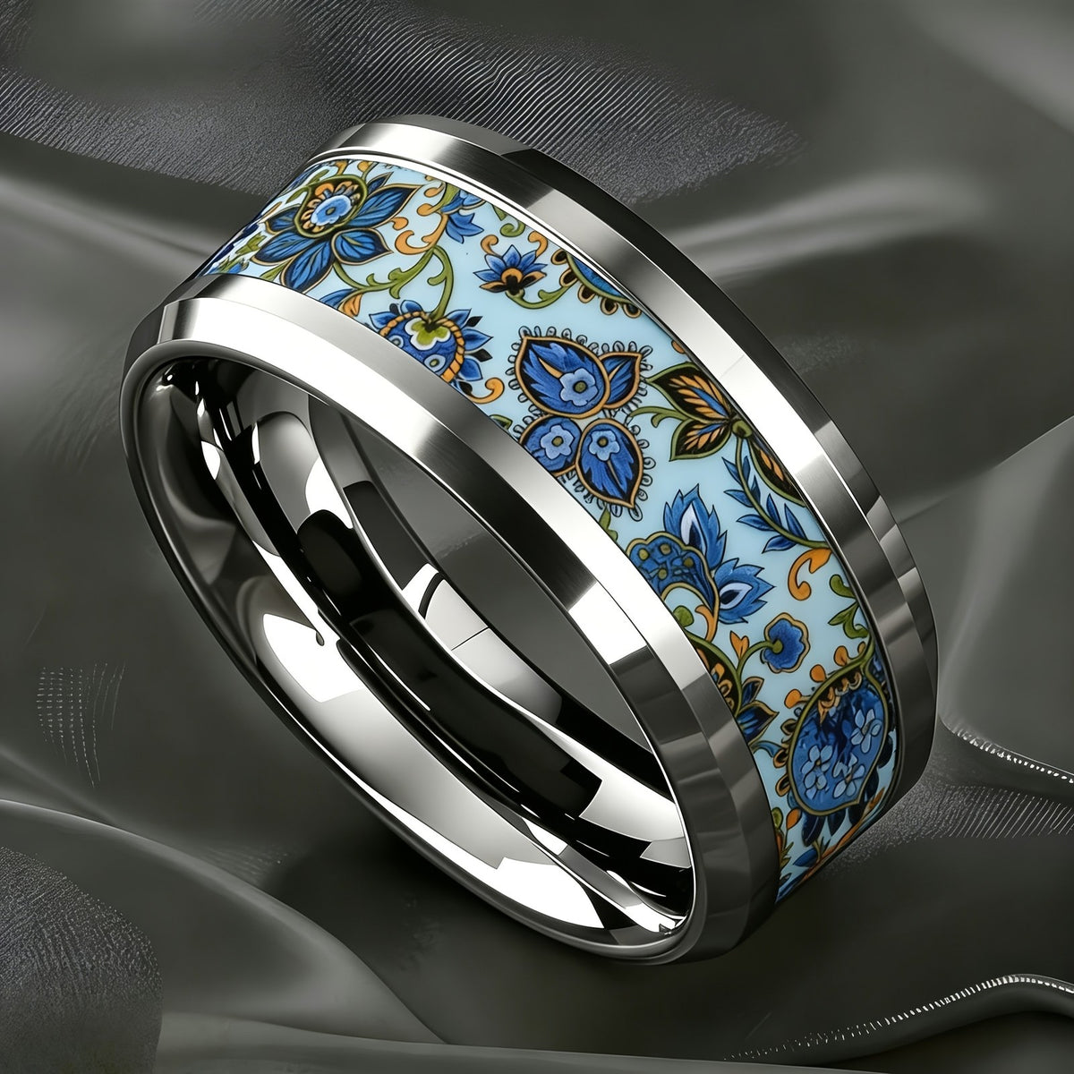 Blue Floral Inlay Ring