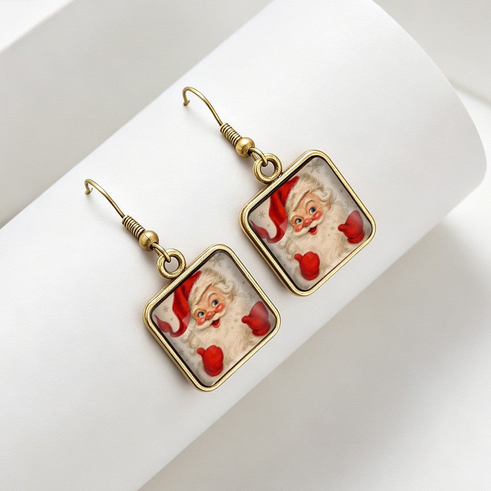 Santa Claus Red Gloves Square Earrings