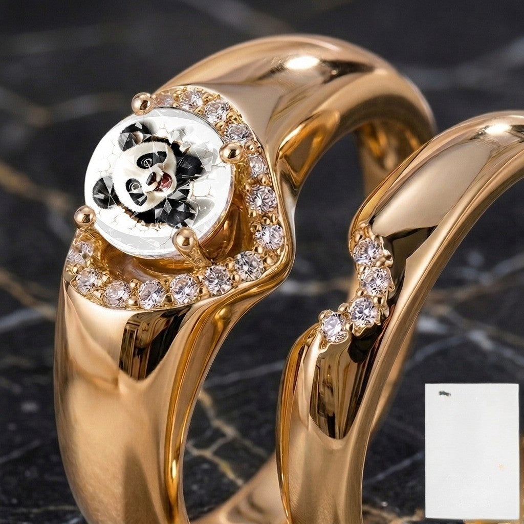 Panda Crystal Arc Ring Set