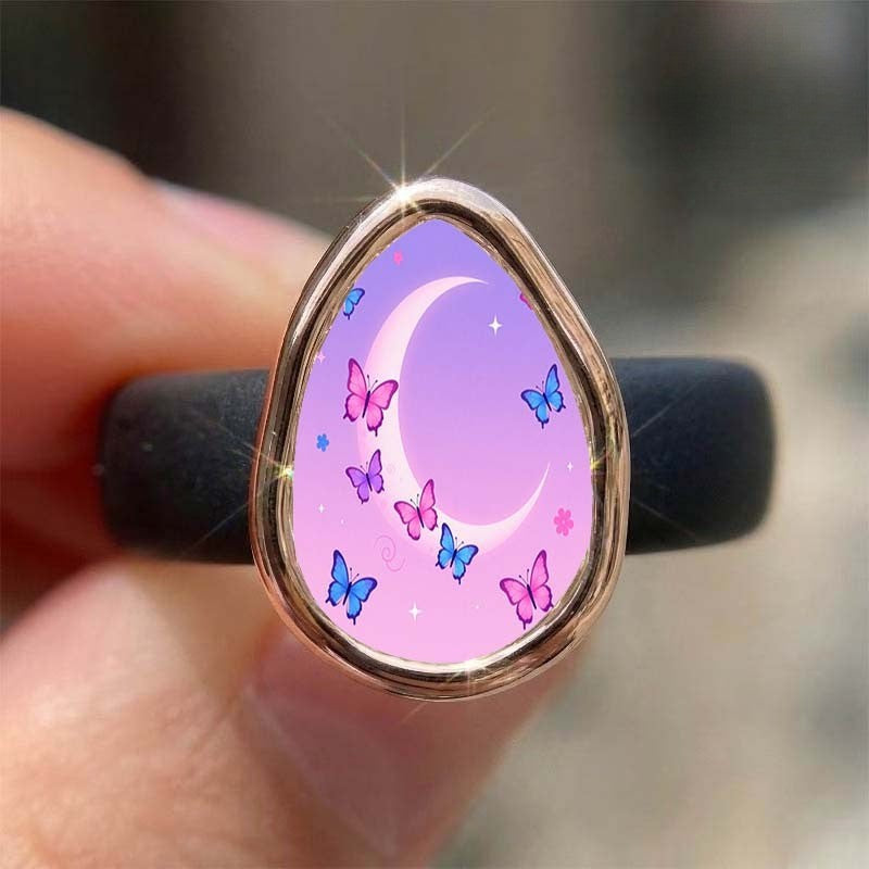 Butterfly & Moon Teardrop Ring