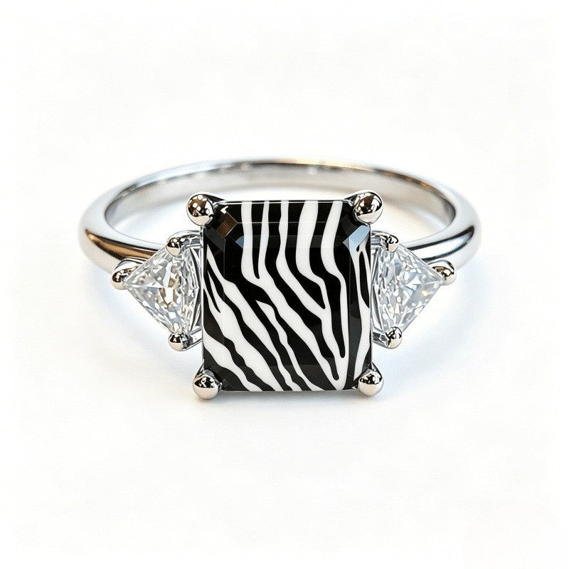Zebra Stripe Square Ring
