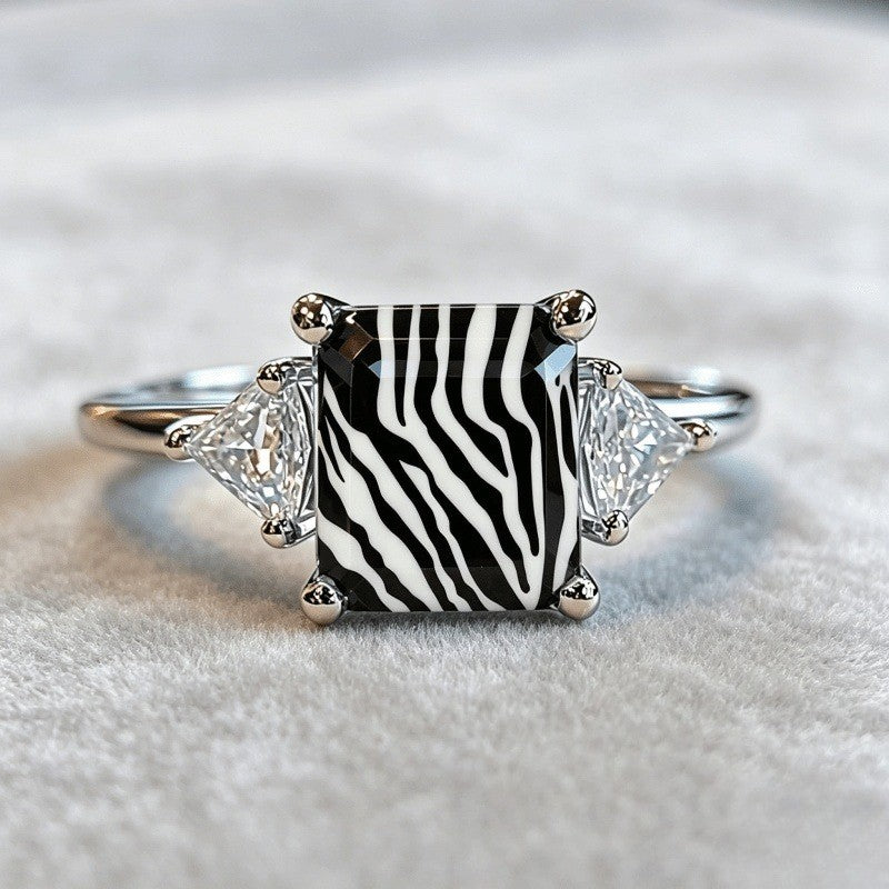 Zebra Stripe Square Ring