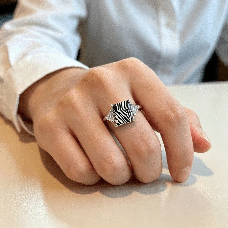 Zebra Stripe Square Ring