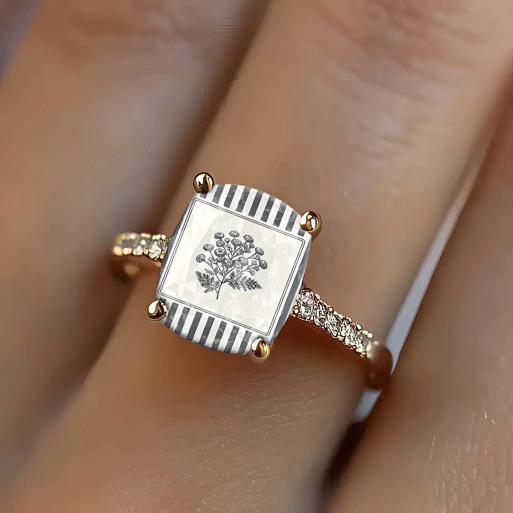 Striped Botanical Square Ring