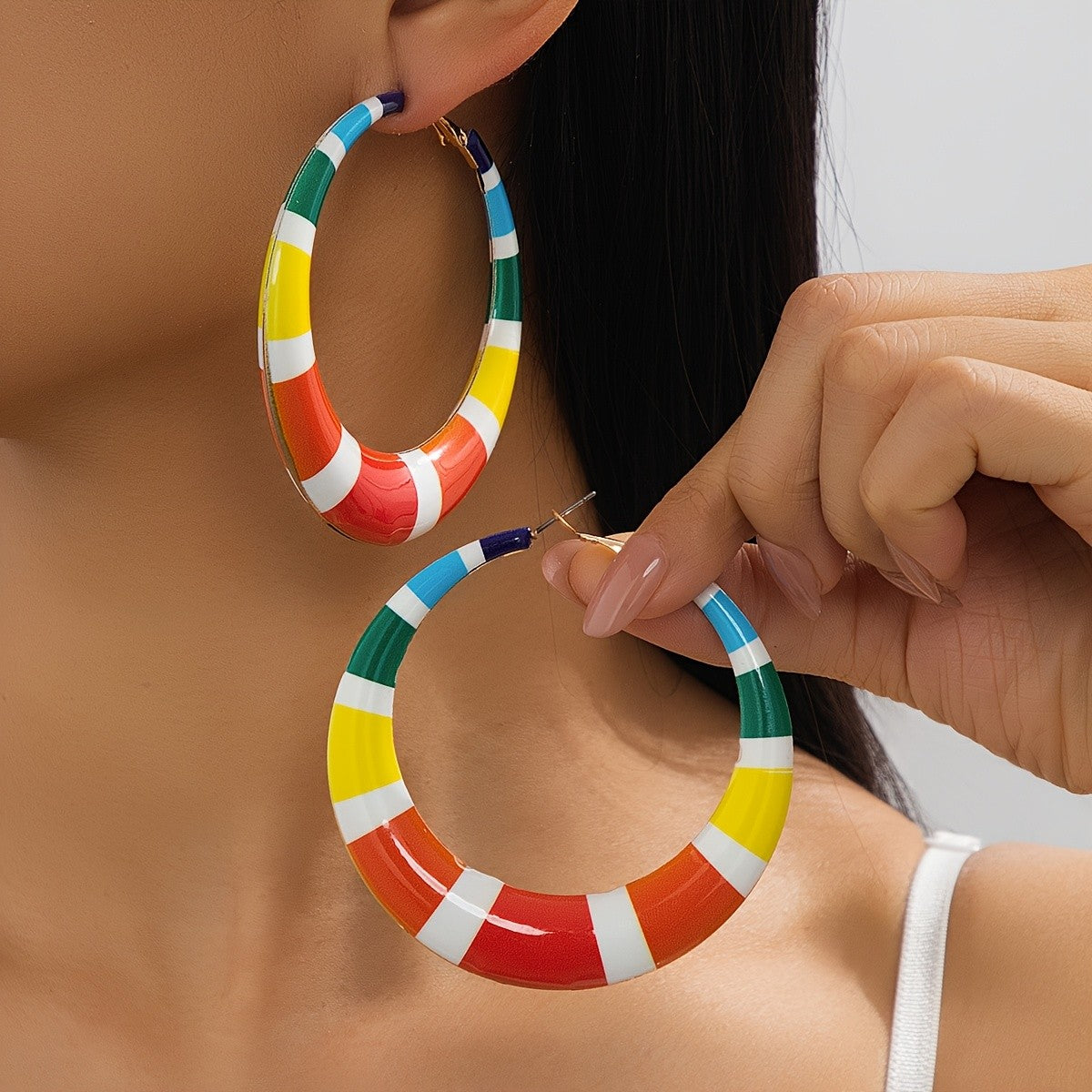 Blue Floral Hoop Earrings