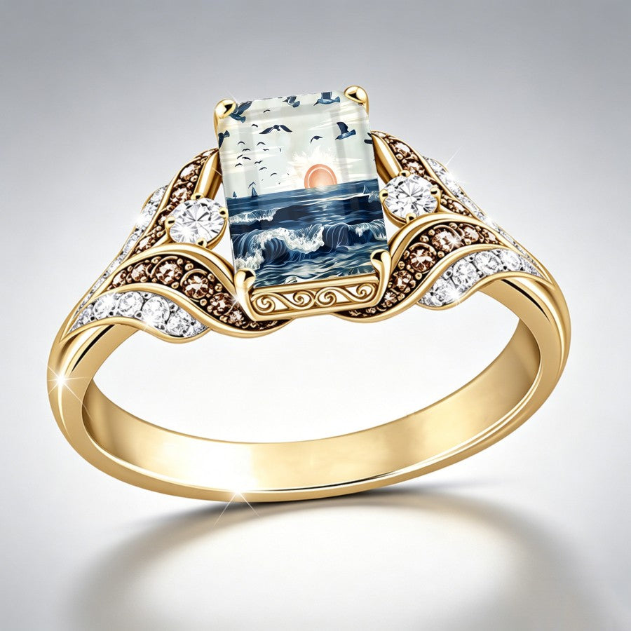 Seagull Sunset Square Ring