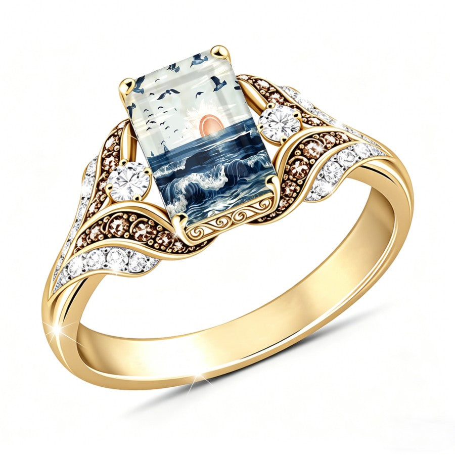 Seagull Sunset Square Ring