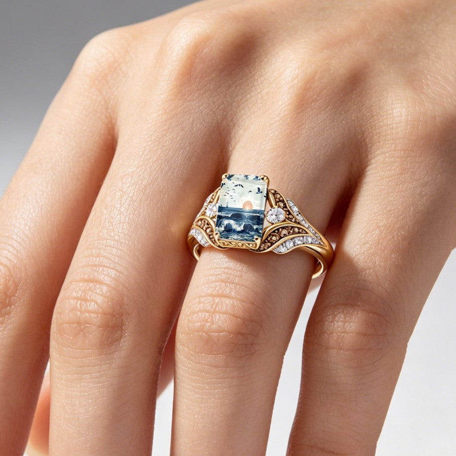 Seagull Sunset Square Ring