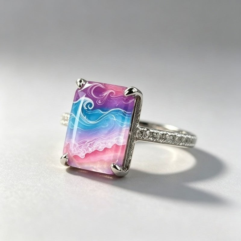 Ocean Wave Rectangular Ring