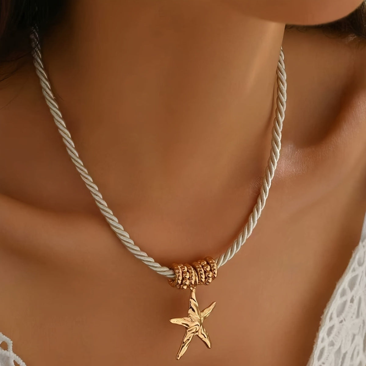 White Twisted Rope Starfish Necklace