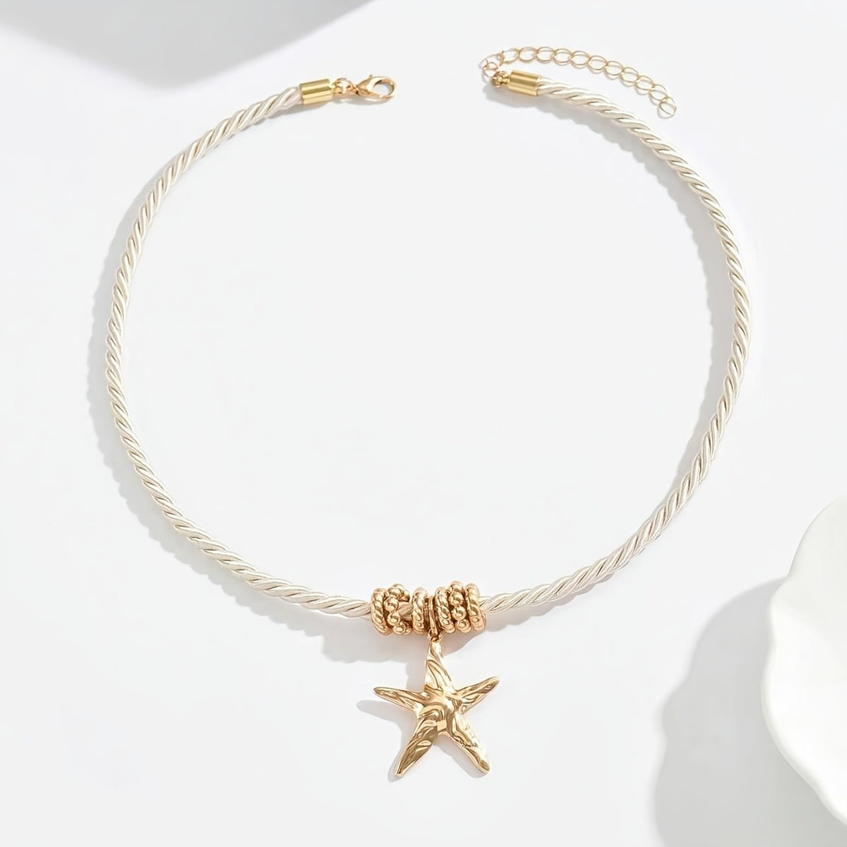 White Twisted Rope Starfish Necklace