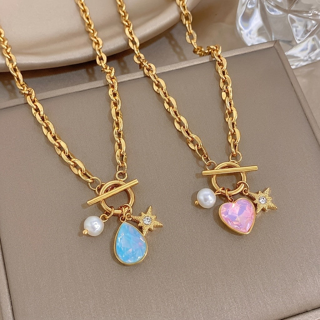Opal Drop & Star Toggle Necklace