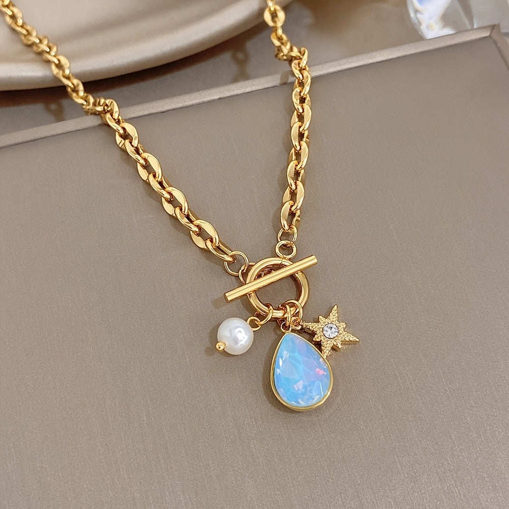 Opal Drop & Star Toggle Necklace