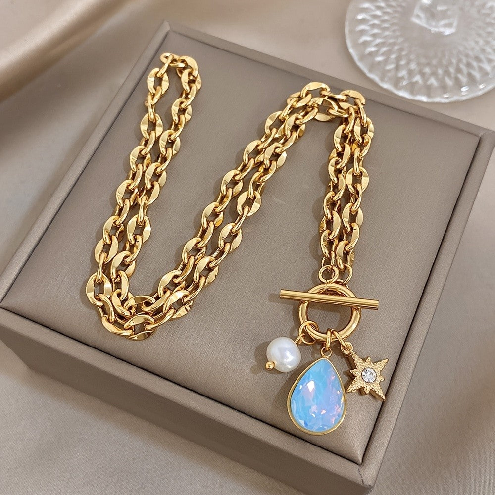 Opal Drop & Star Toggle Necklace