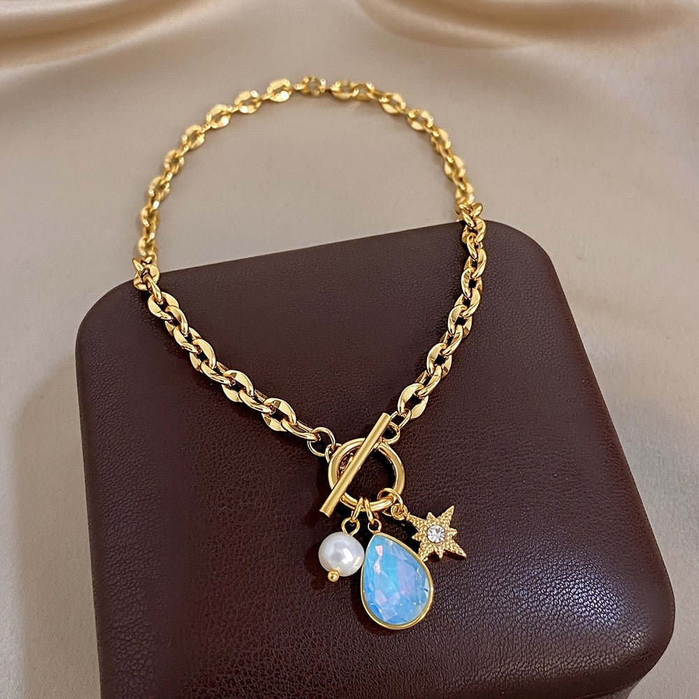 Opal Drop & Star Toggle Necklace