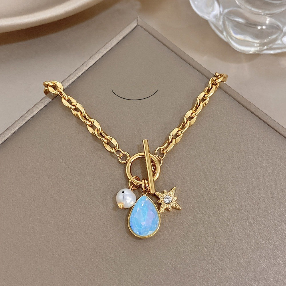 Opal Drop & Star Toggle Necklace