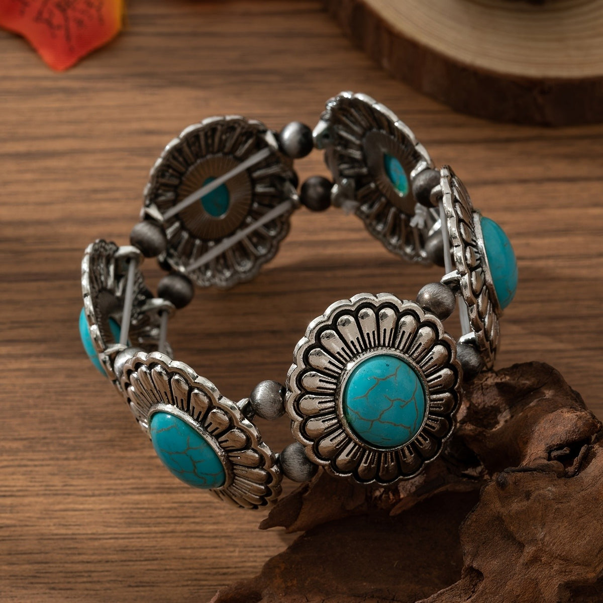 Turquoise Medallion Stretch Bracelet