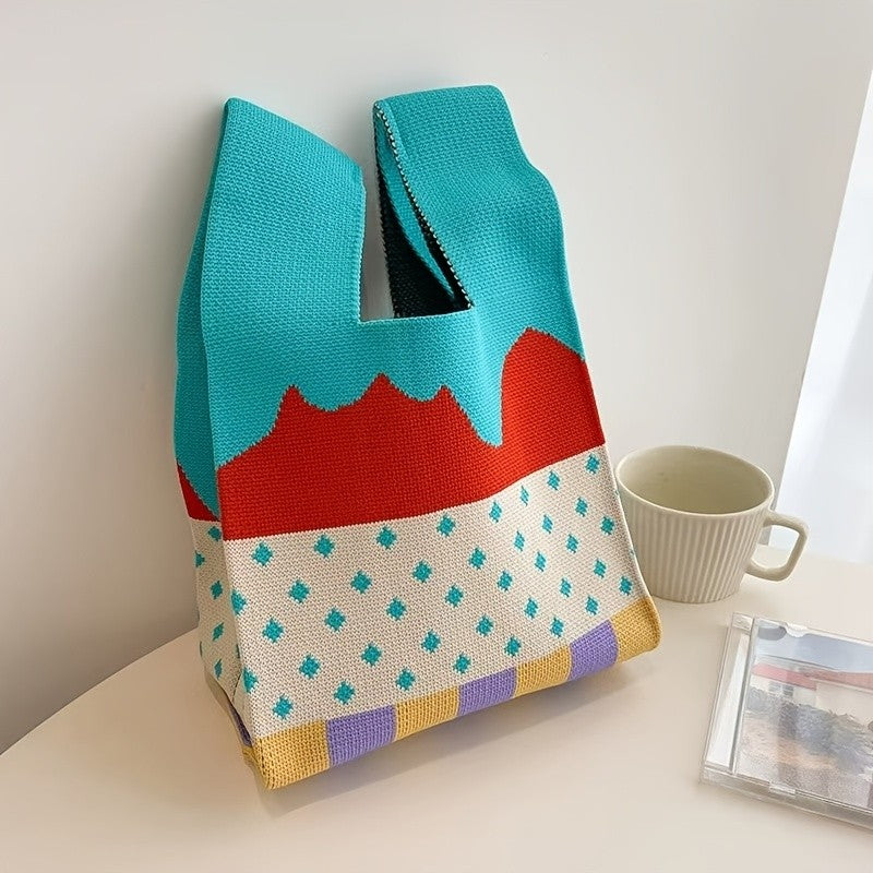 Colorblock Knit Tote Bag