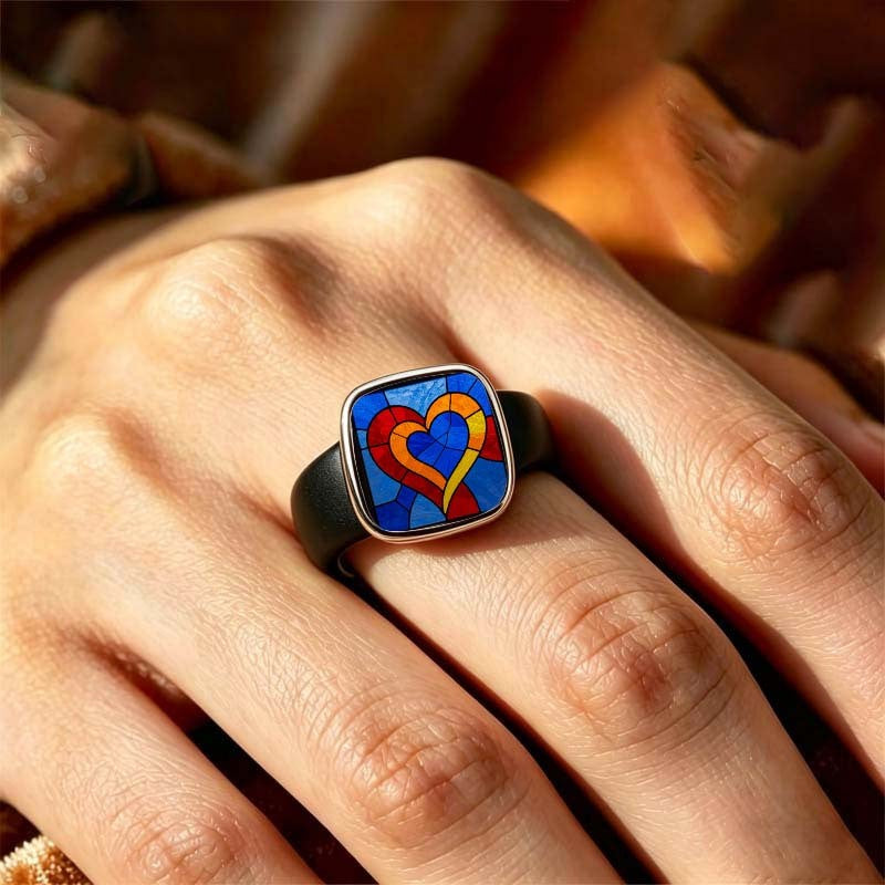Stained Glass Heart Square Ring