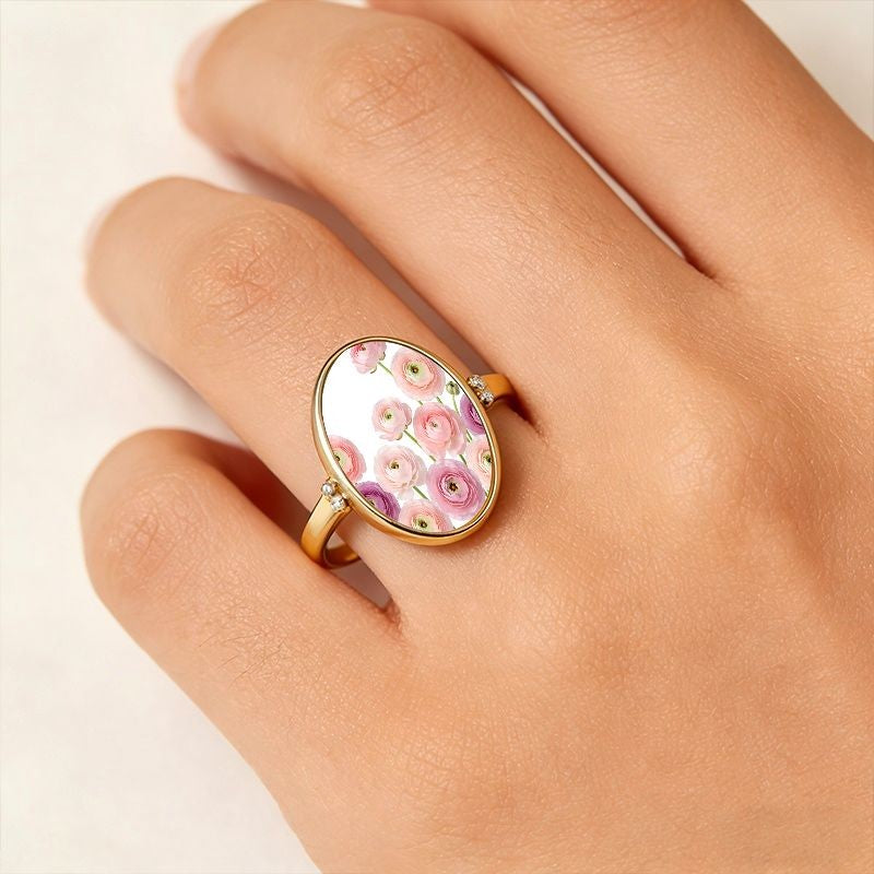 Pink Ranunculus Oval Ring