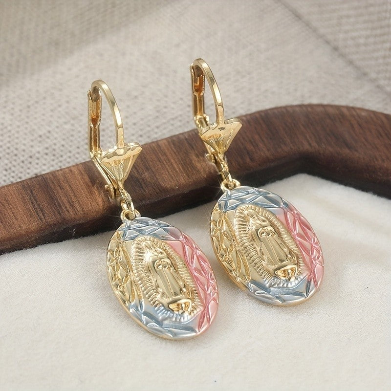 Tri-Color Virgin Mary Oval Earrings