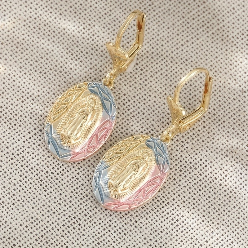 Tri-Color Virgin Mary Oval Earrings