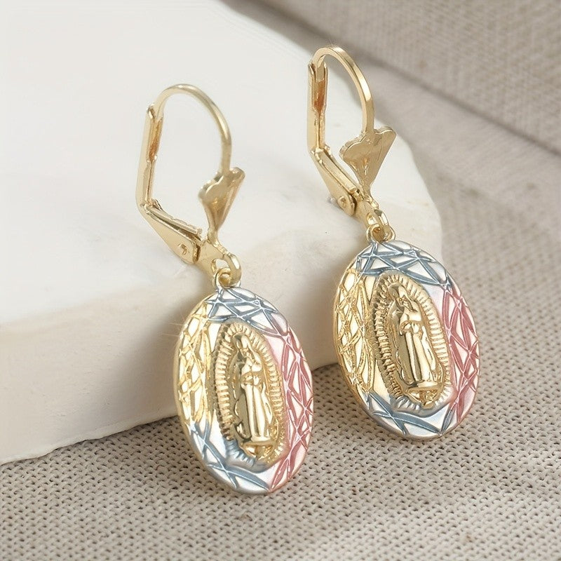 Tri-Color Virgin Mary Oval Earrings