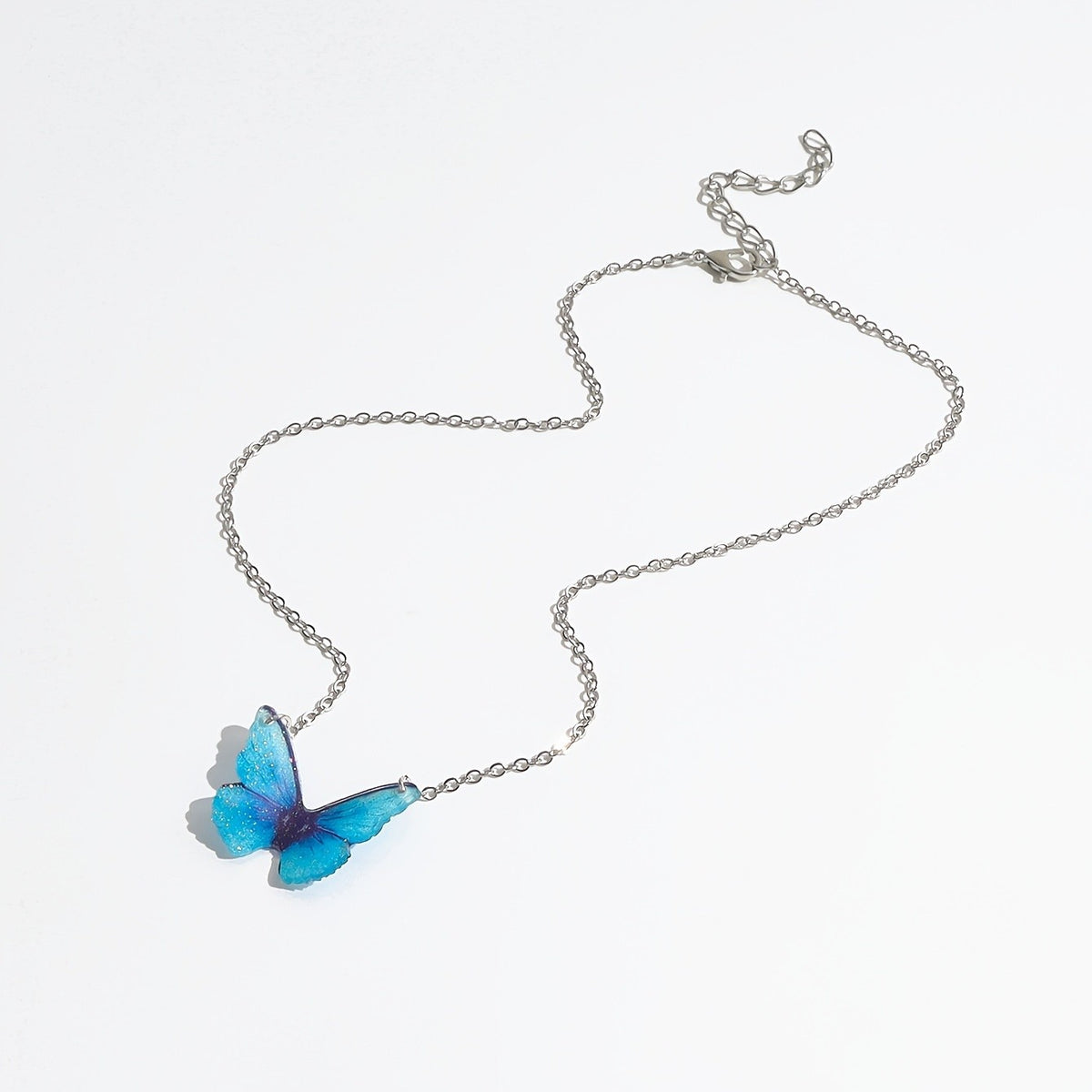 Blue Glitter Butterfly Necklace