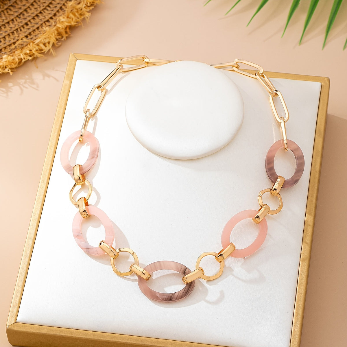 Multicolor Marbled Resin Link Necklace