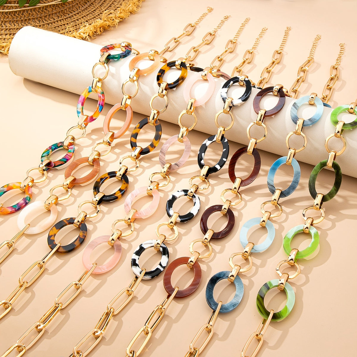 Multicolor Marbled Resin Link Necklace