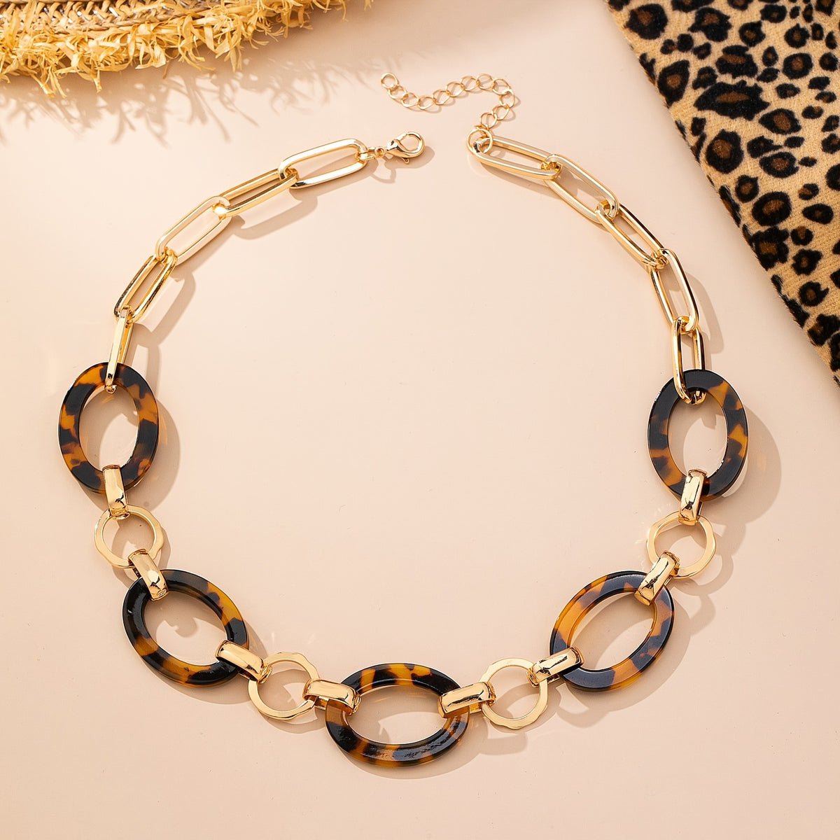 Multicolor Marbled Resin Link Necklace