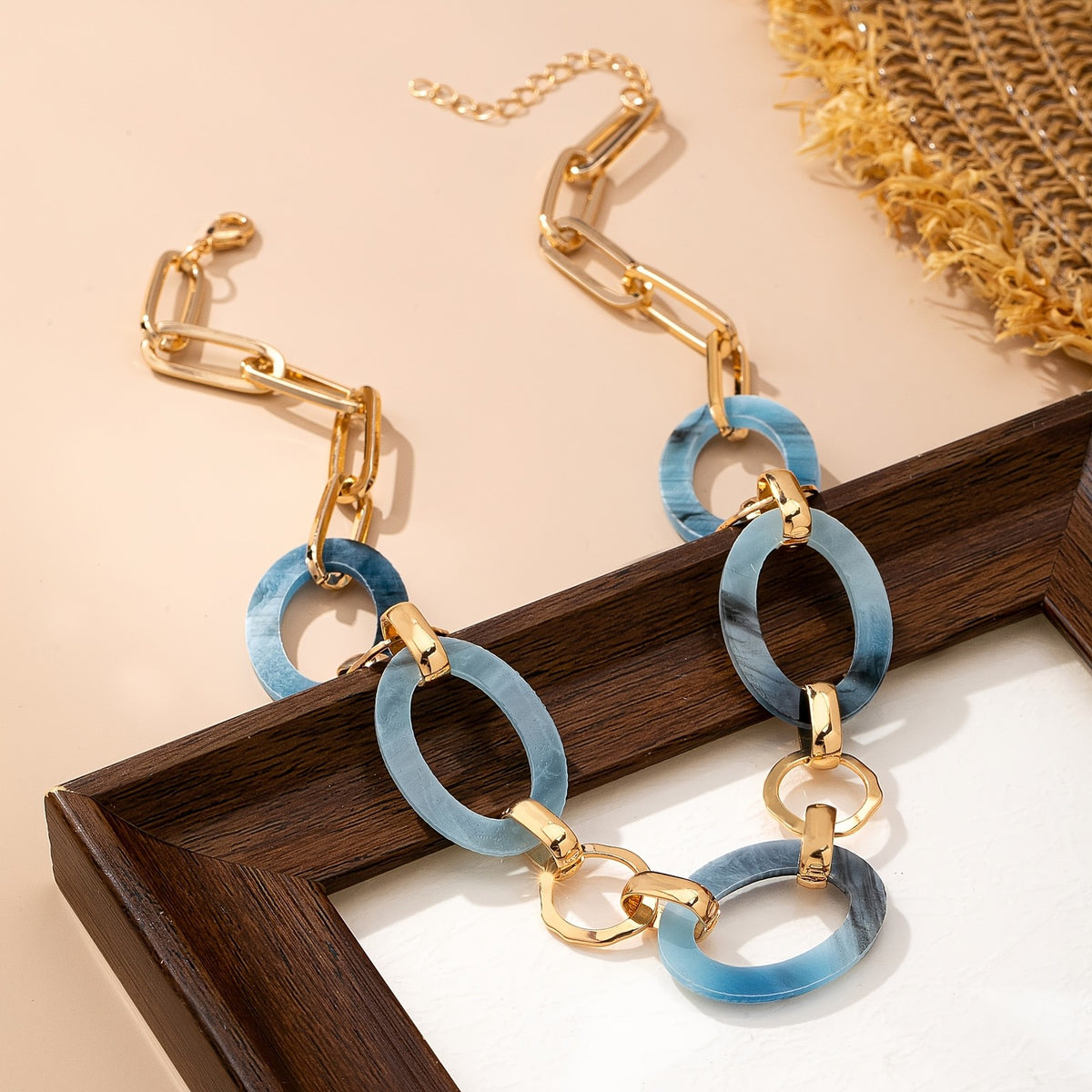 Multicolor Marbled Resin Link Necklace
