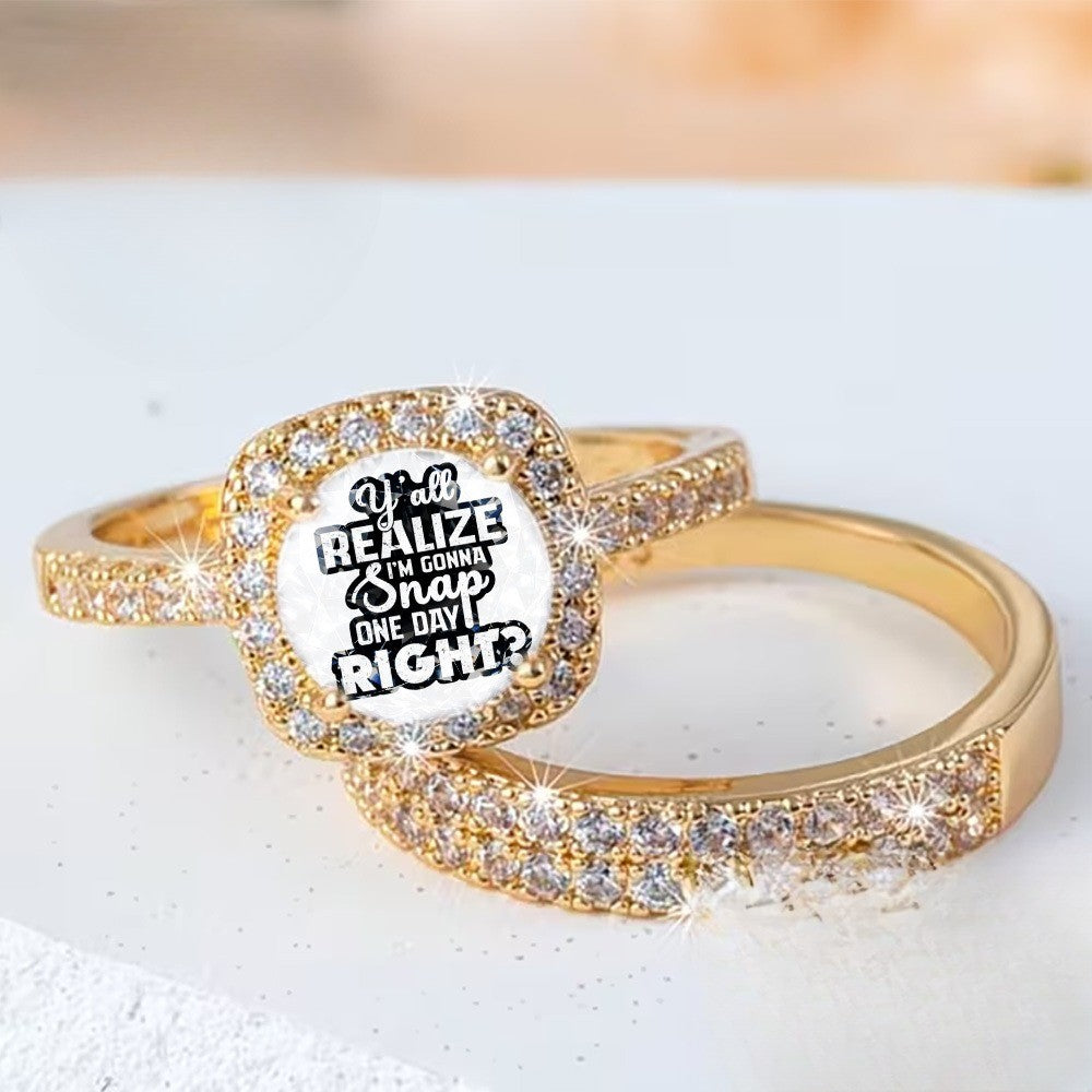 Inspirational Message Square Crystal Ring Set
