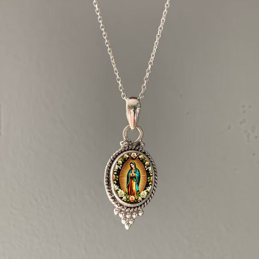 Our Lady of Guadalupe Oval Pendant Necklace