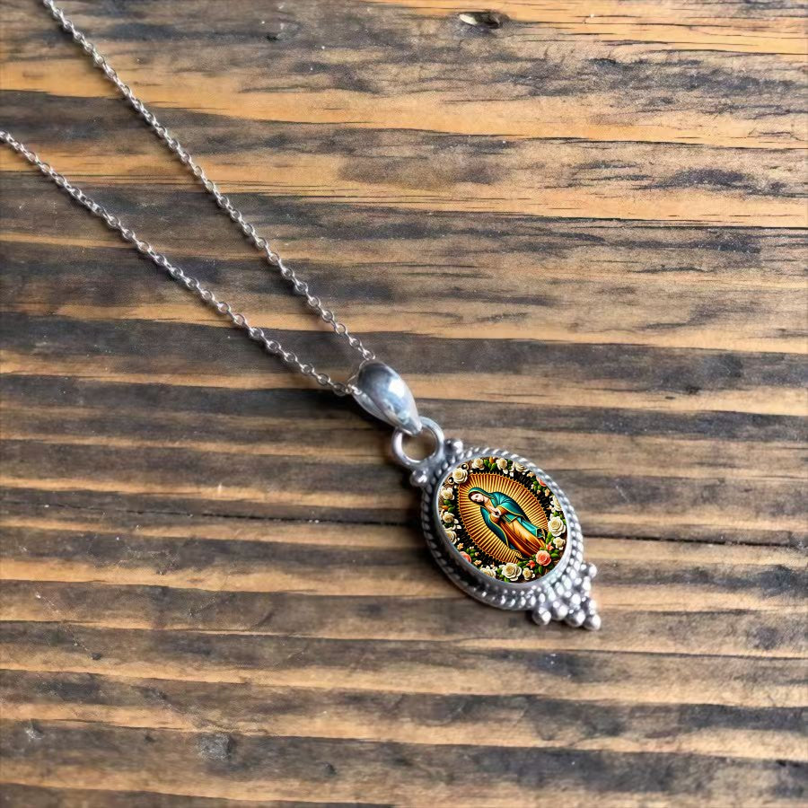 Our Lady of Guadalupe Oval Pendant Necklace