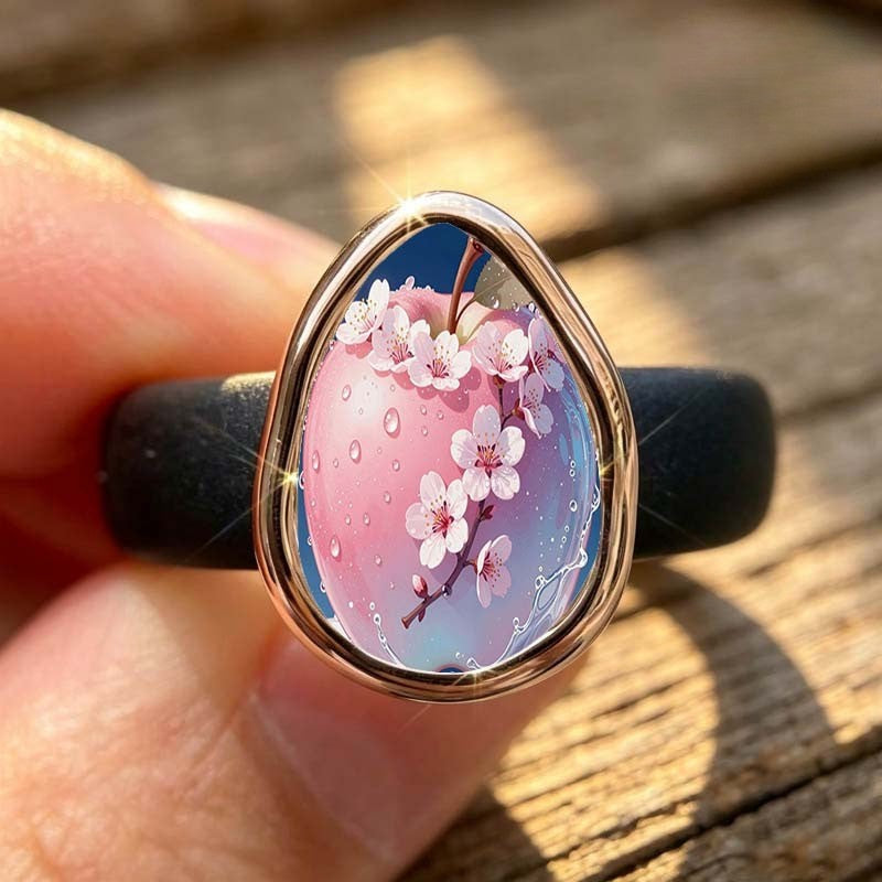 Pink Blossom Teardrop Glass Ring
