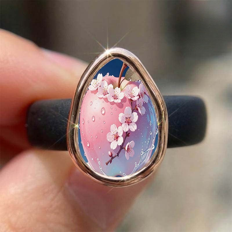 Pink Blossom Teardrop Glass Ring
