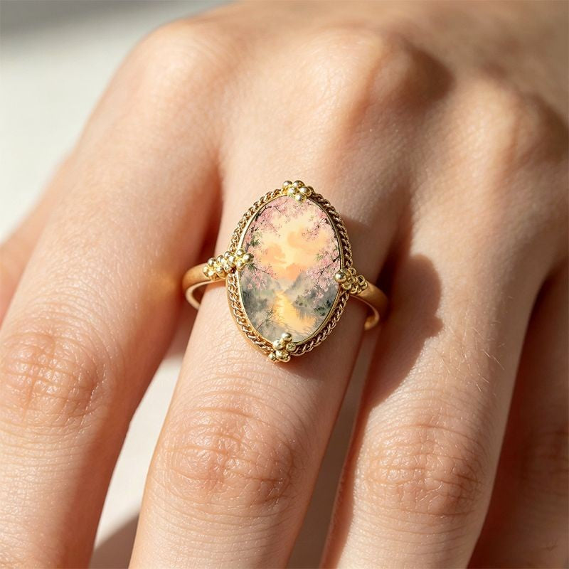 Cherry Blossom Landscape Oval Ring