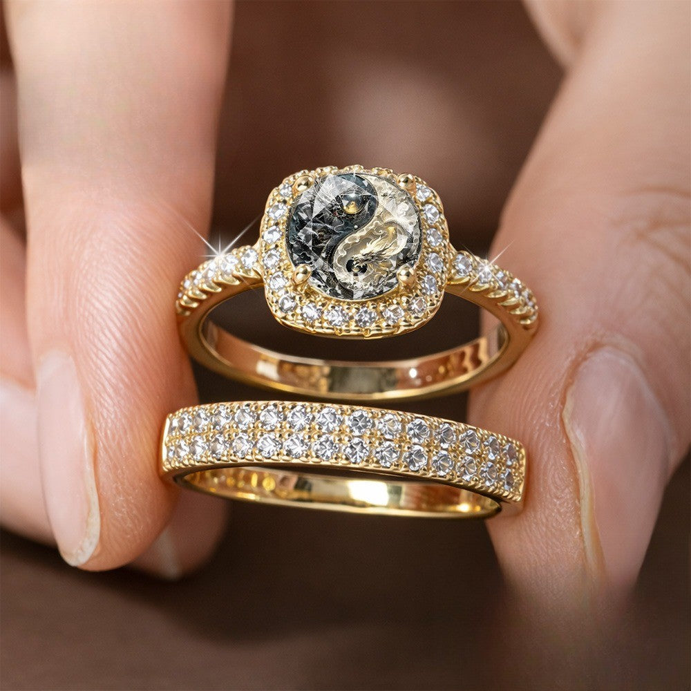 Yin Yang Square Ring Set