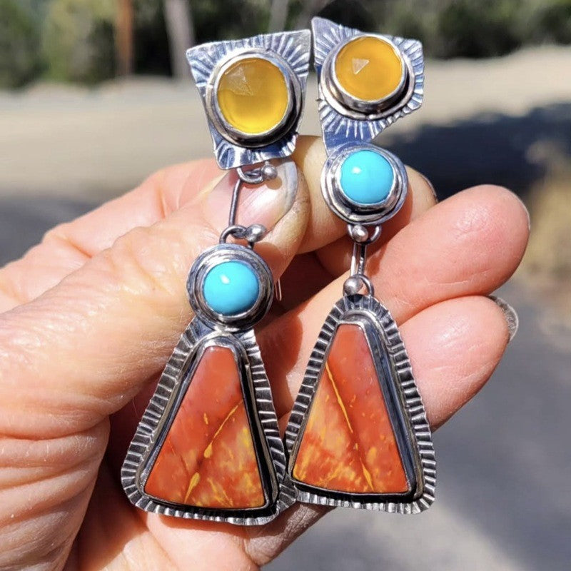 Triangular Stone Drop Earrings