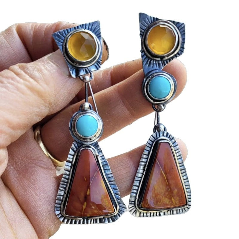 Triangular Stone Drop Earrings