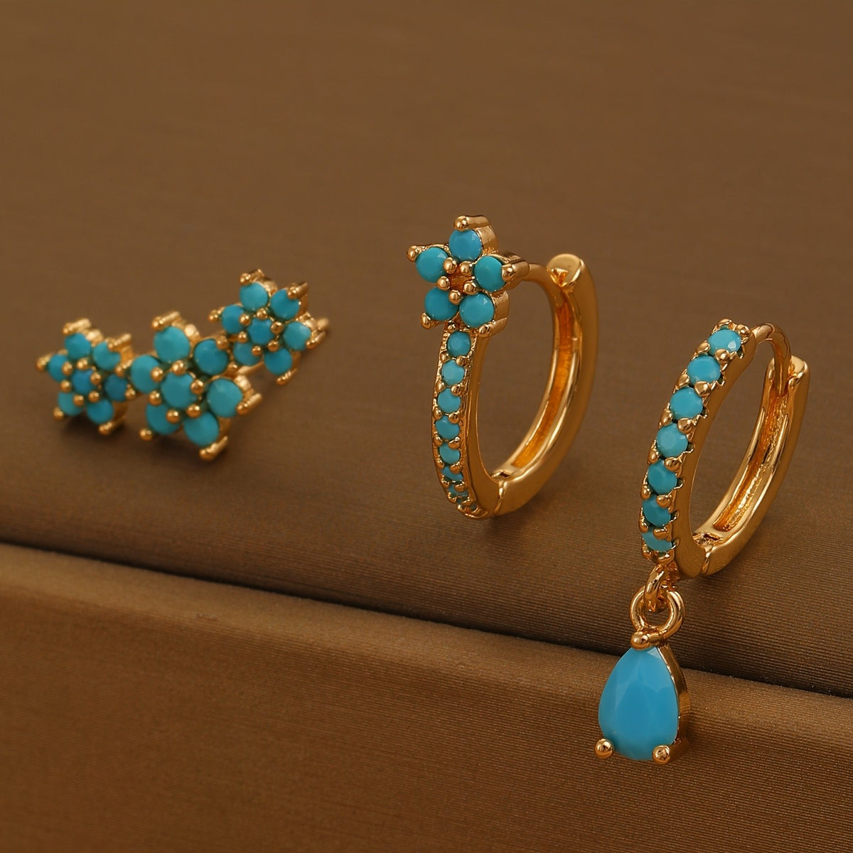 Turquoise Flower & Drop Earring Set