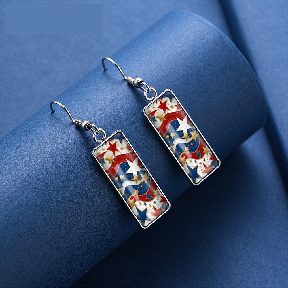 Red White Blue Star Rectangle Earrings