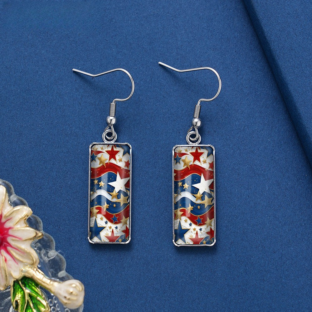 Red White Blue Star Rectangle Earrings
