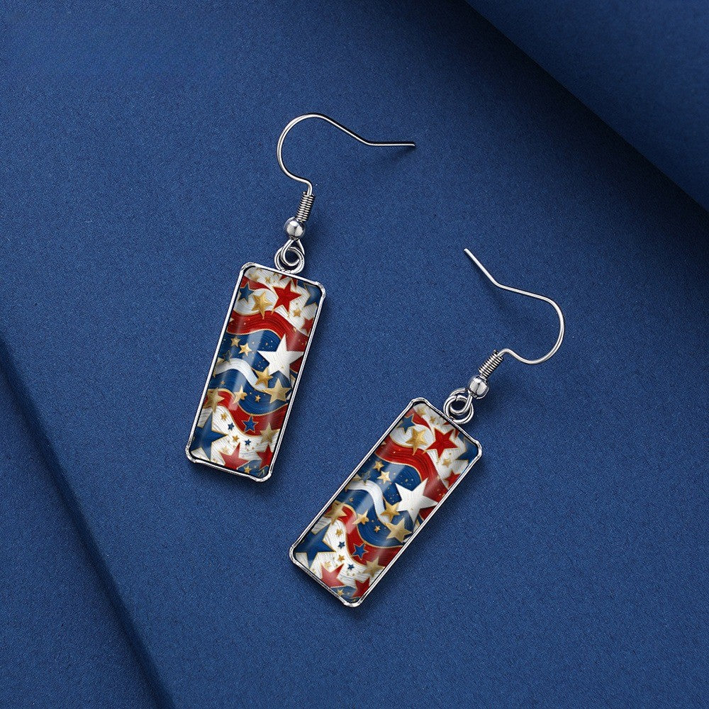 Red White Blue Star Rectangle Earrings
