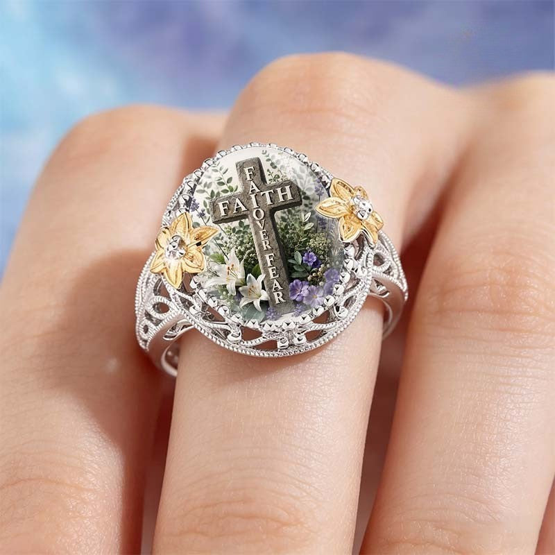 Faith Over Fear Floral Ring