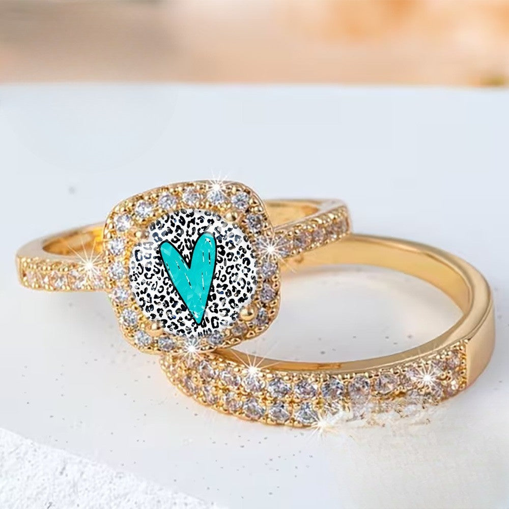 Blue Heart Square Ring Set