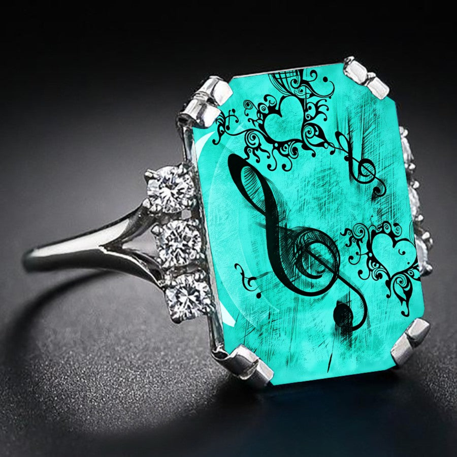 Teal Treble Clef Ring