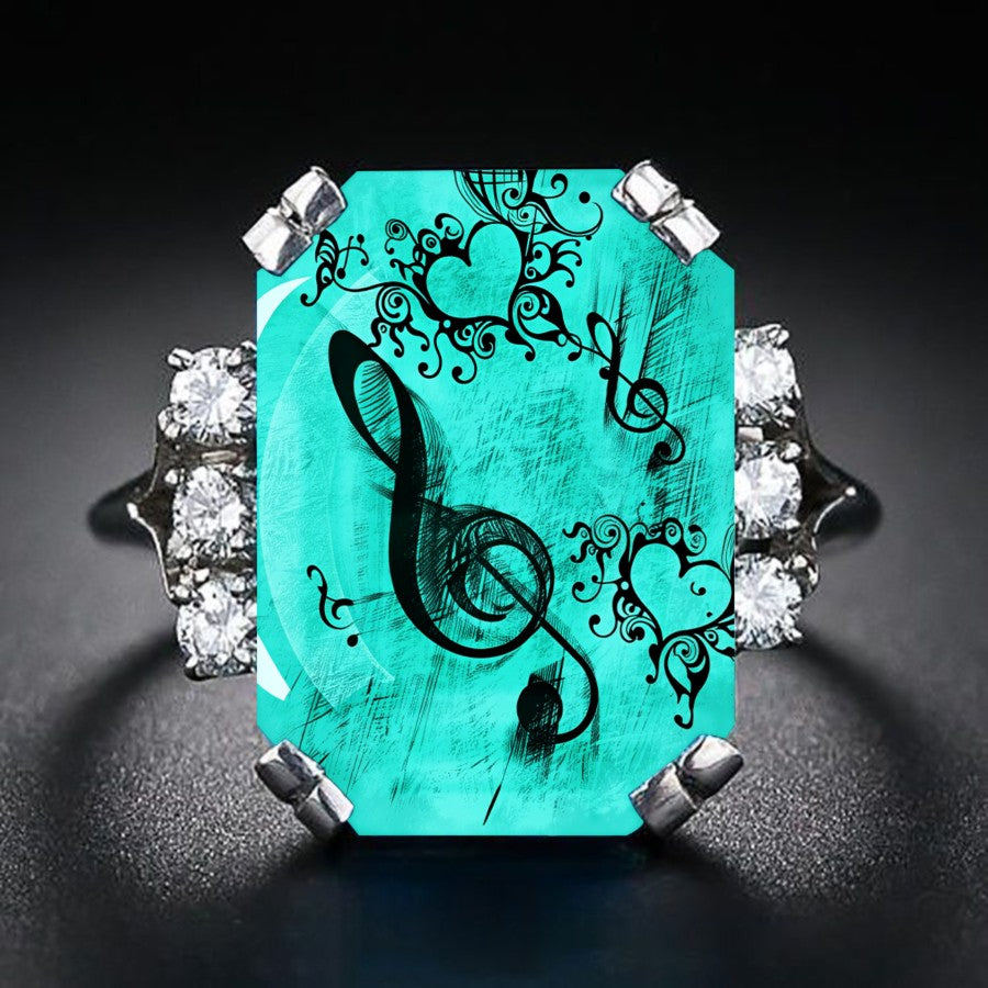 Teal Treble Clef Ring