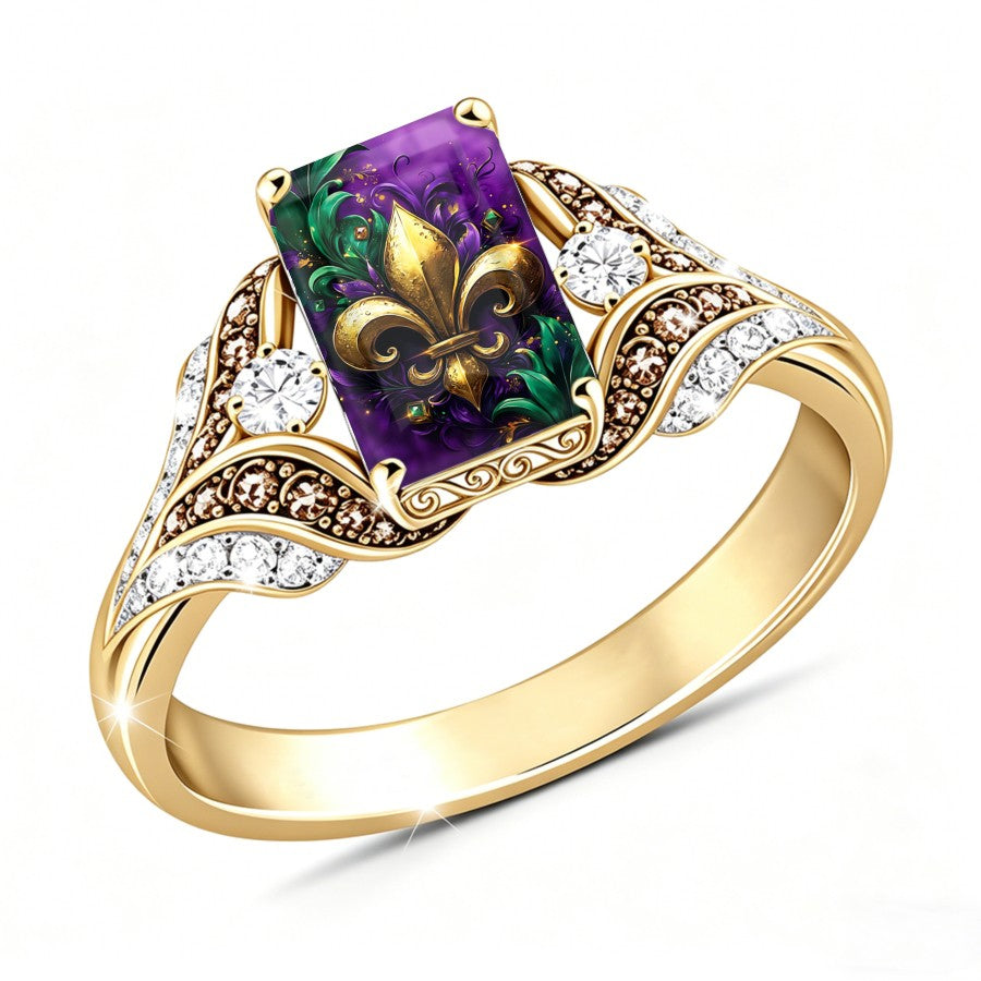 Fleur De Lis Floral Square Ring